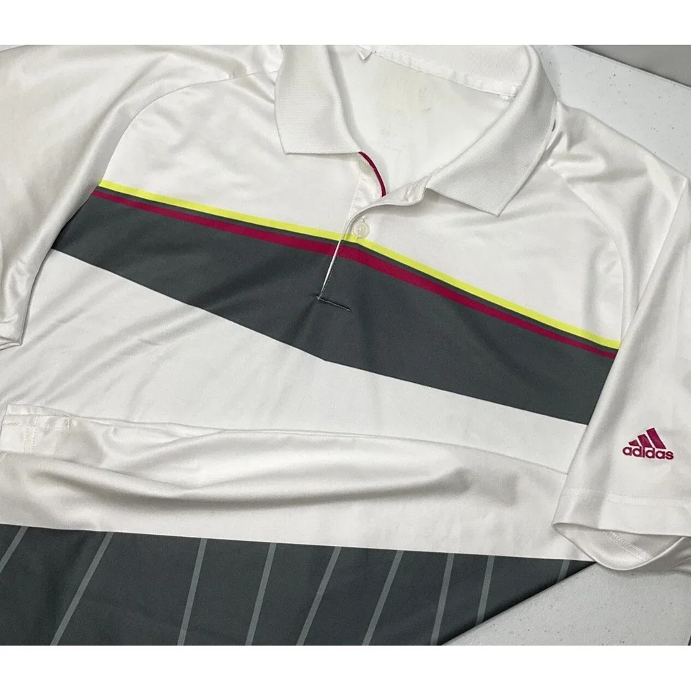 Adidas Golf Mens L Puremotion Short Sleeve‎ Athletic Polo Shirt White Gray